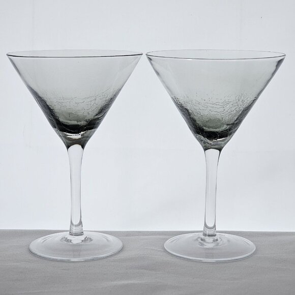 Pier 1 Other - Pier 1 Smoke Crackle Martini Glasses 7.5" discontinued grey goblets 10z set- 2